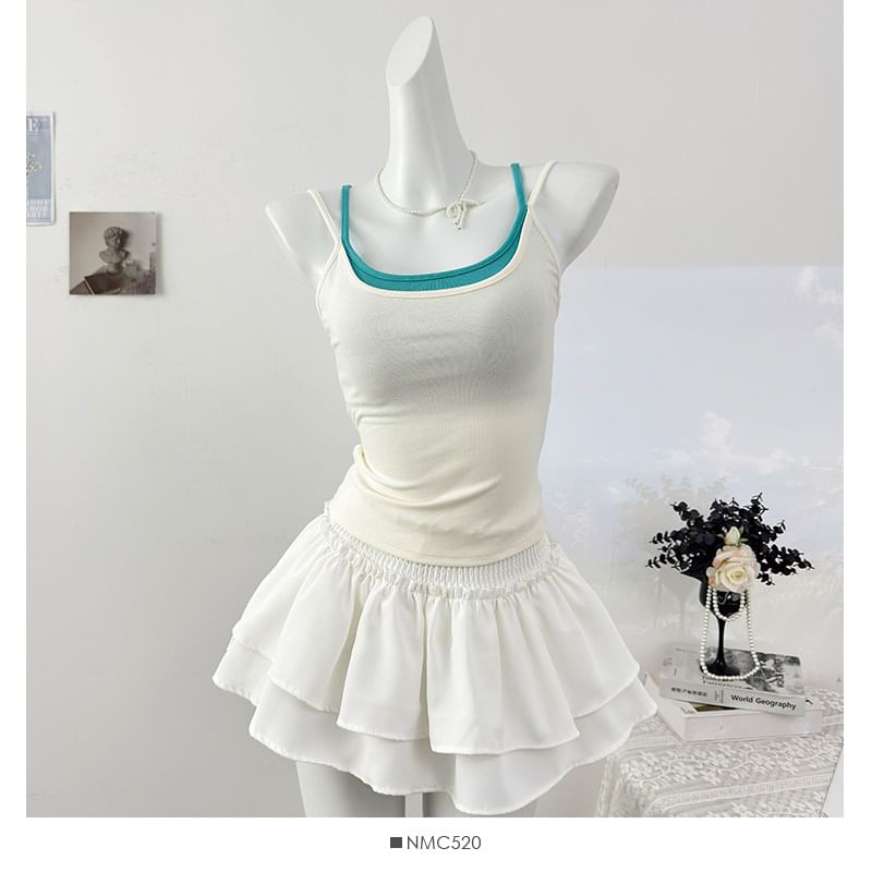 Color-Block Open-Back Padded Slim Camisole