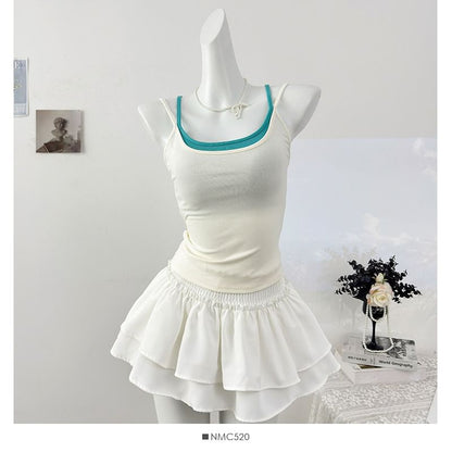 Color-Block Open-Back Padded Slim Camisole