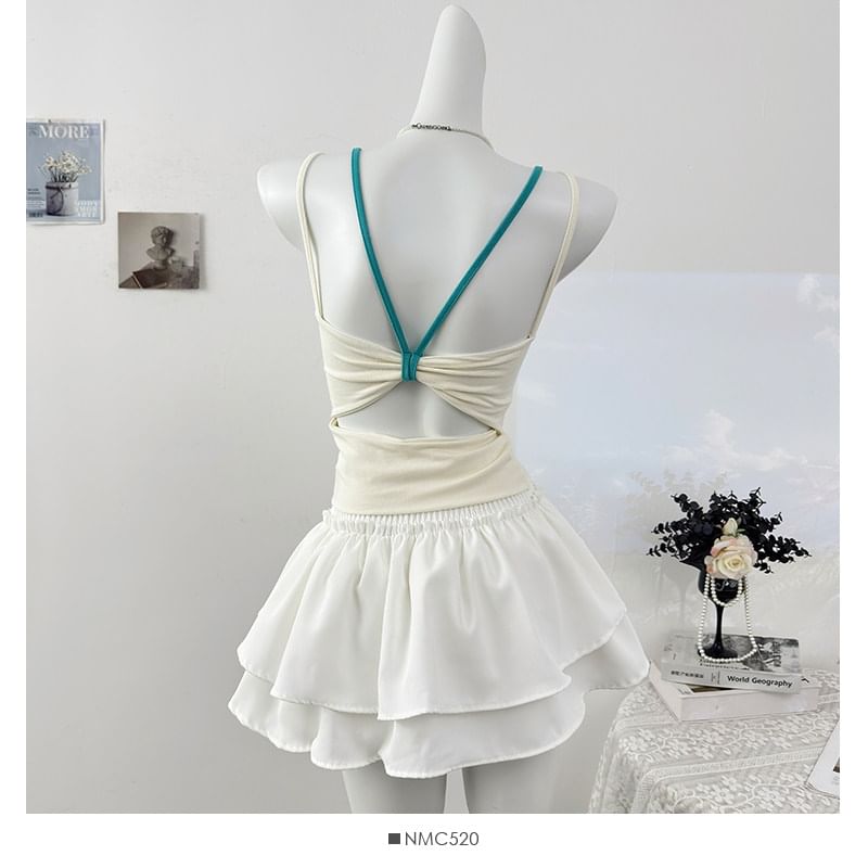 Color-Block Open-Back Padded Slim Camisole
