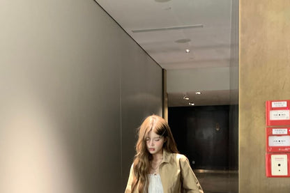 Collared Zip-Up Plain Jacket / Lace Trim Button-Up Crop Tube Top / High Waist Tiered Mini A-Line Skirt