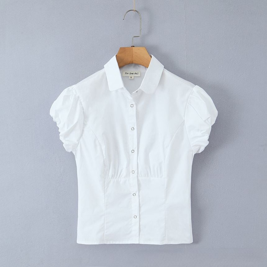 Puff Sleeve Collared Button-Up Blouse