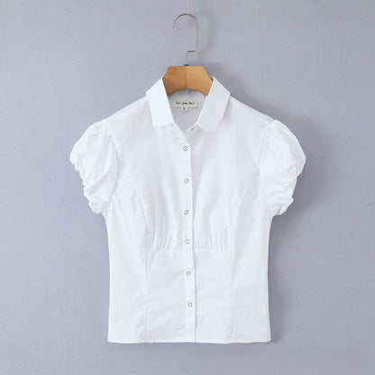 Puff Sleeve Collared Button-Up Blouse