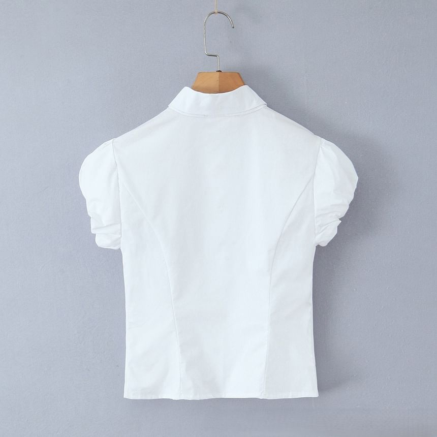 Puff Sleeve Collared Button-Up Blouse