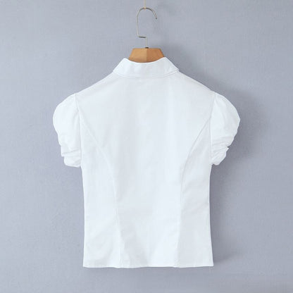 Puff Sleeve Collared Button-Up Blouse