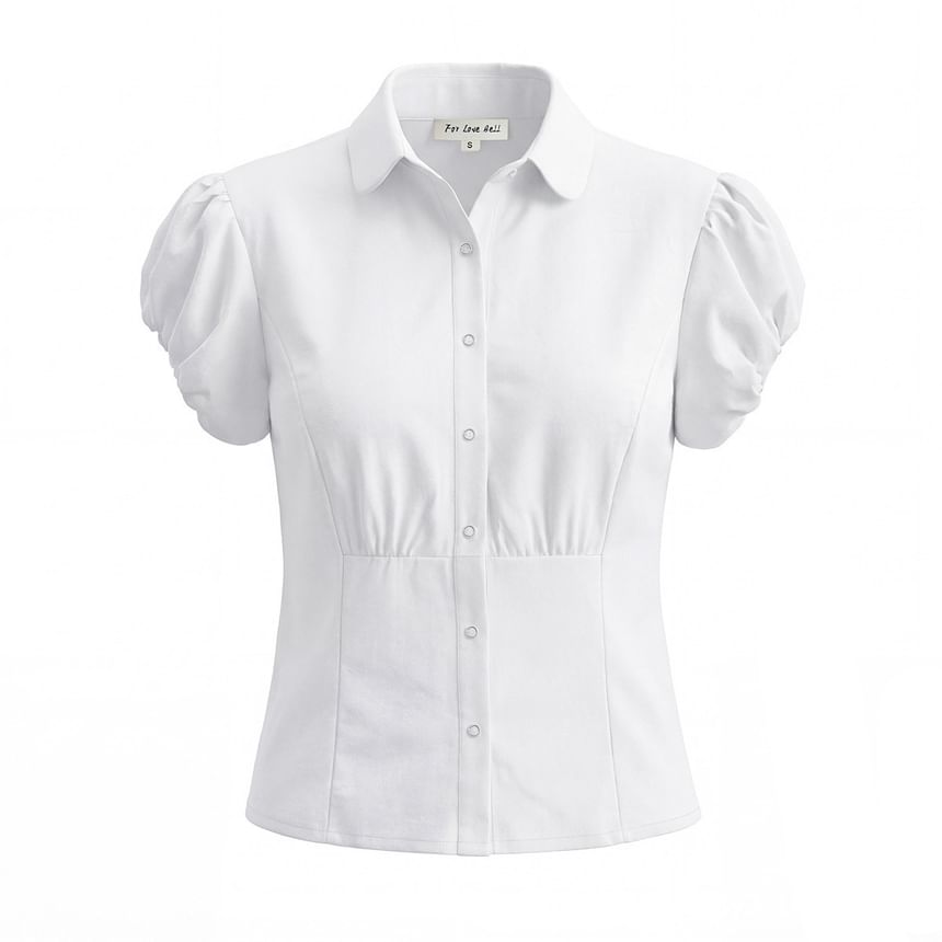 Puff Sleeve Collared Button-Up Blouse
