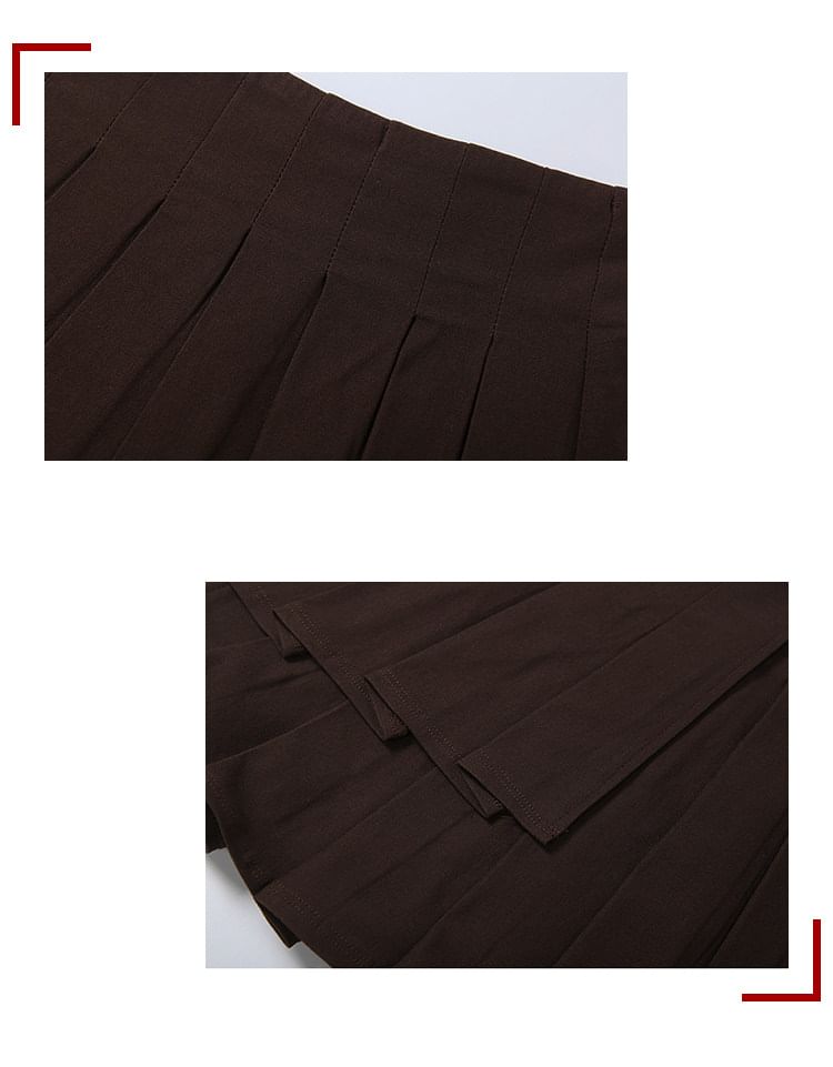Halter Crop Top and Asymmetric Pleated Mini Skirt Set