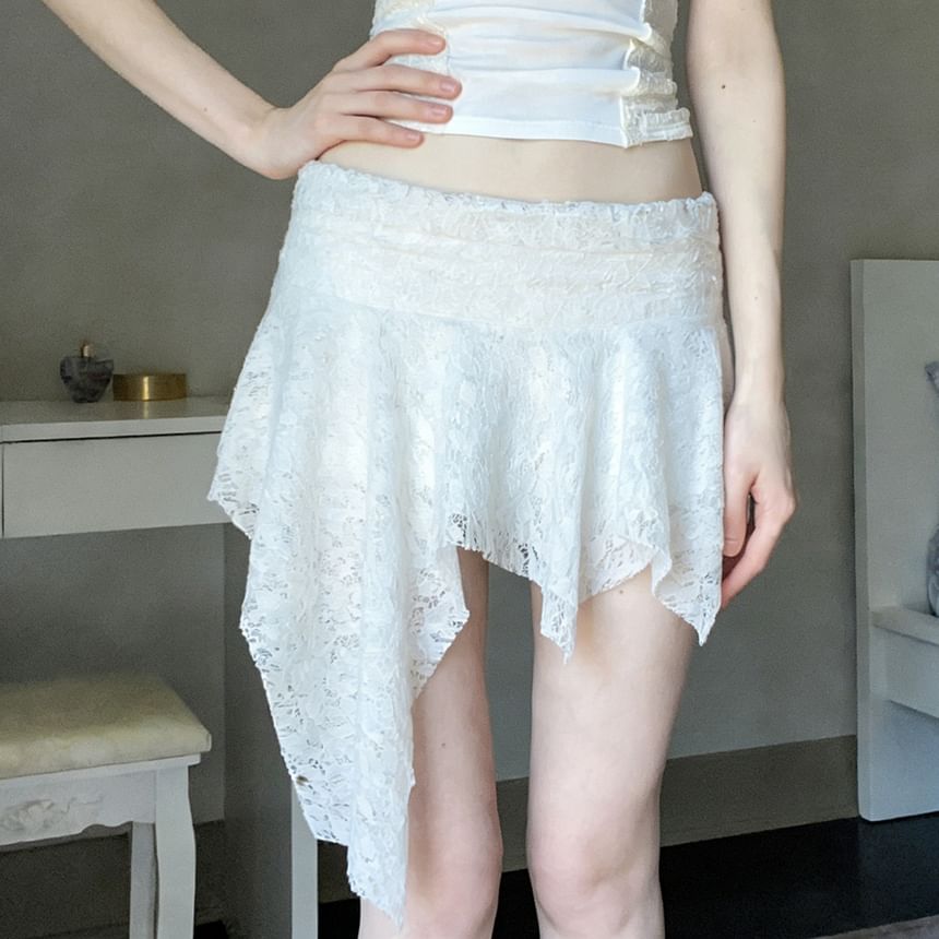 Asymmetric Lace Mini A-Line Skirt with Low Rise