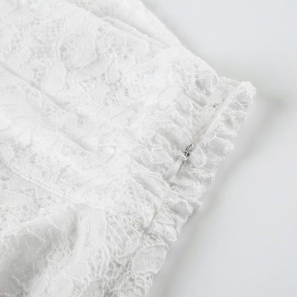 Asymmetric Lace Mini A-Line Skirt with Low Rise