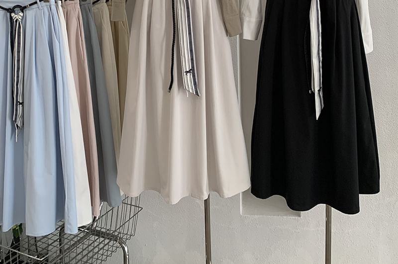 High Waist Maxi Skirt with Belt Set