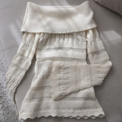 Off-Shoulder Pointelle Ribbed Sweater