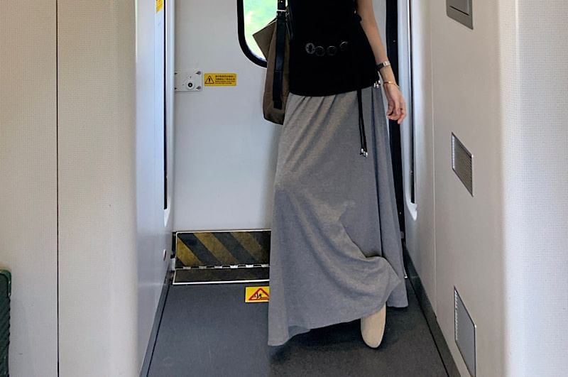 Cap-Sleeve V-Neck Top with Belt and Maxi Skirt Set