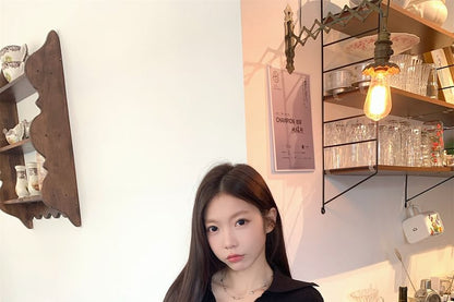 Long-Sleeve V-Neck Knit Polo Shirt