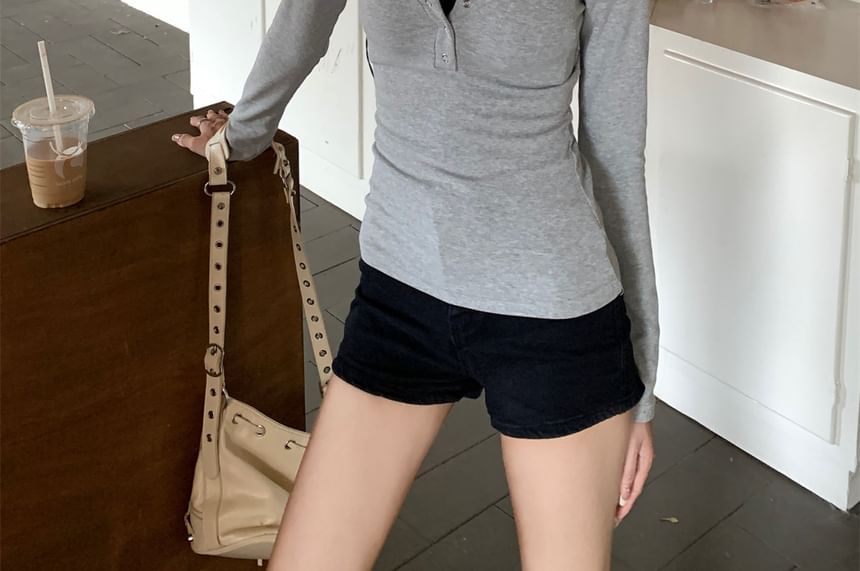 Half-Buttoned Long-Sleeve Mock Two-Piece Top