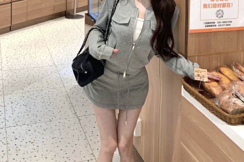 Zip-Up Crop Jacket and Mini Pencil Skirt Set