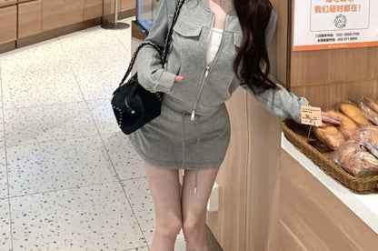Zip-Up Crop Jacket and Mini Pencil Skirt Set