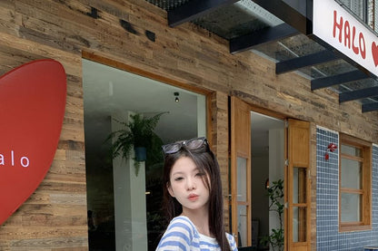 Breton Striped Long-Sleeve Tee with Mini Skirt