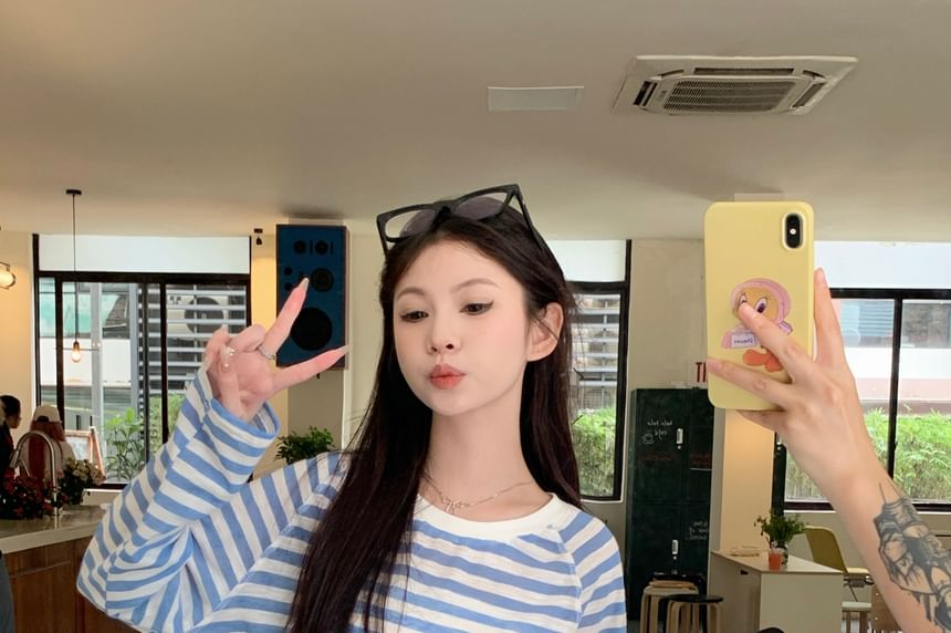 Breton Striped Long-Sleeve Tee with Mini Skirt