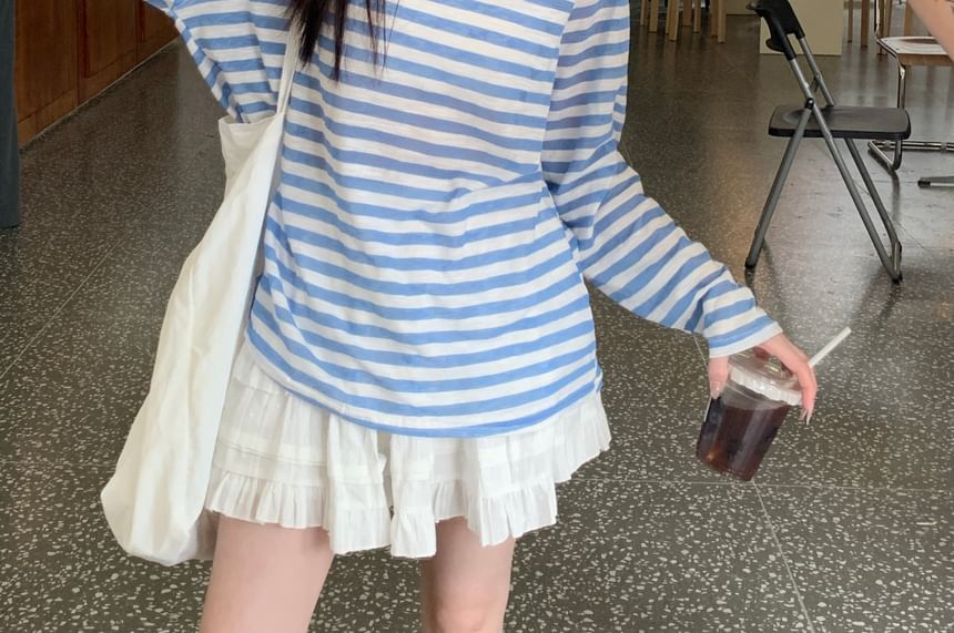 Breton Striped Long-Sleeve Tee with Mini Skirt