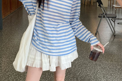 Breton Striped Long-Sleeve Tee with Mini Skirt