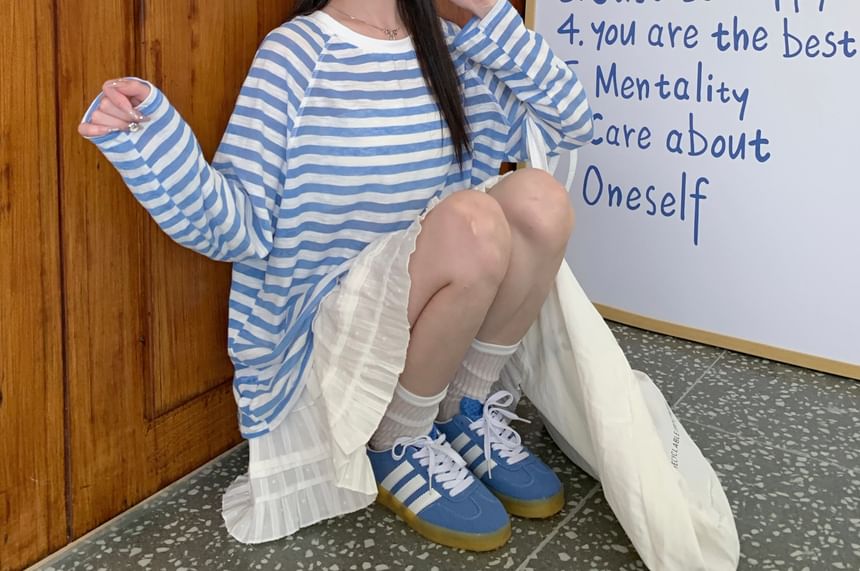 Breton Striped Long-Sleeve Tee with Mini Skirt