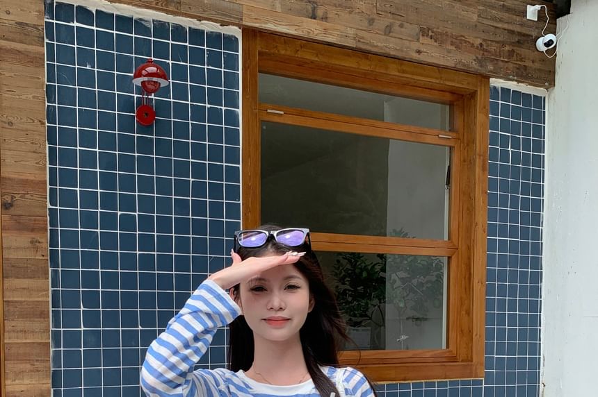 Breton Striped Long-Sleeve Tee with Mini Skirt