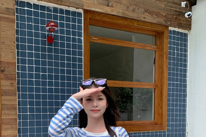 Breton Striped Long-Sleeve Tee with Mini Skirt
