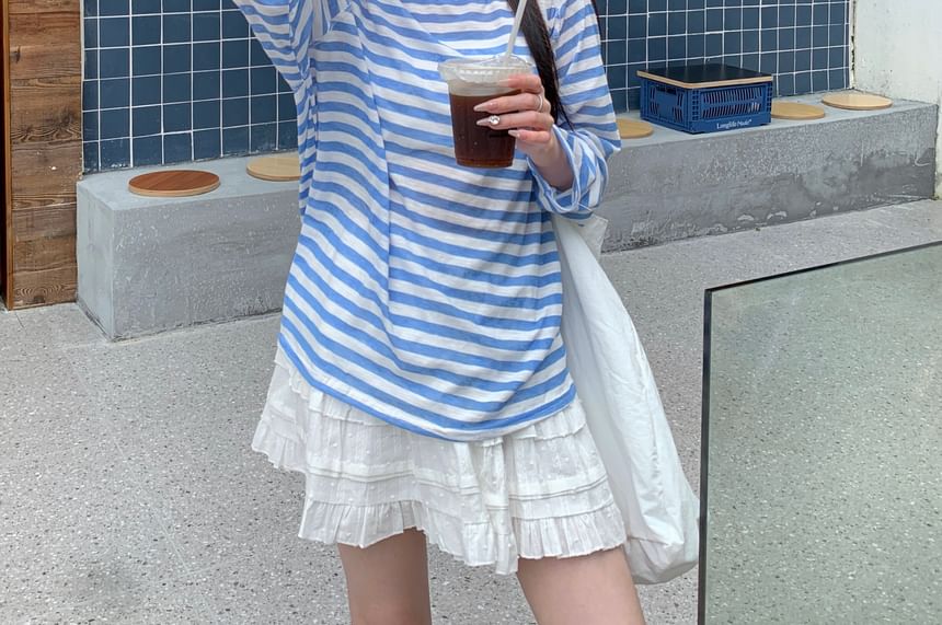 Breton Striped Long-Sleeve Tee with Mini Skirt