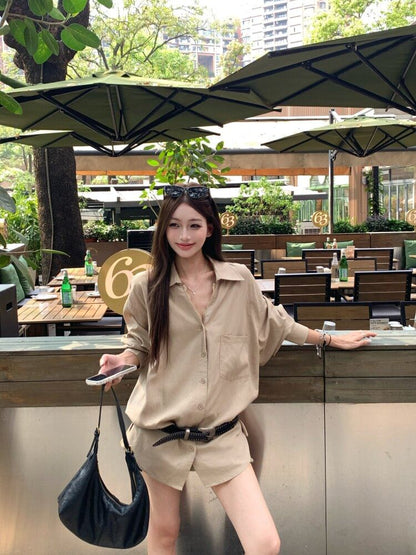 Solid Button-Front Long-Sleeve Shirt
