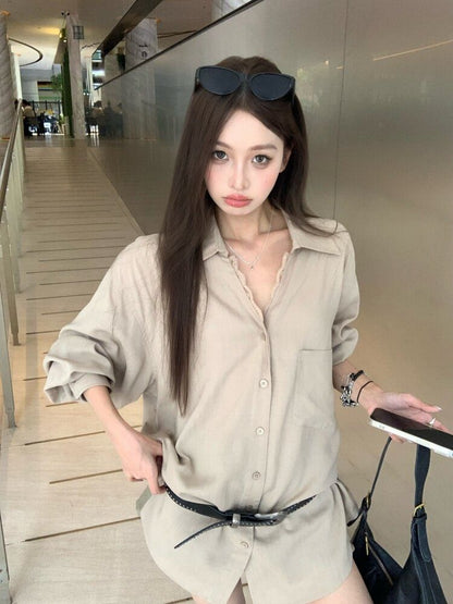 Solid Button-Front Long-Sleeve Shirt