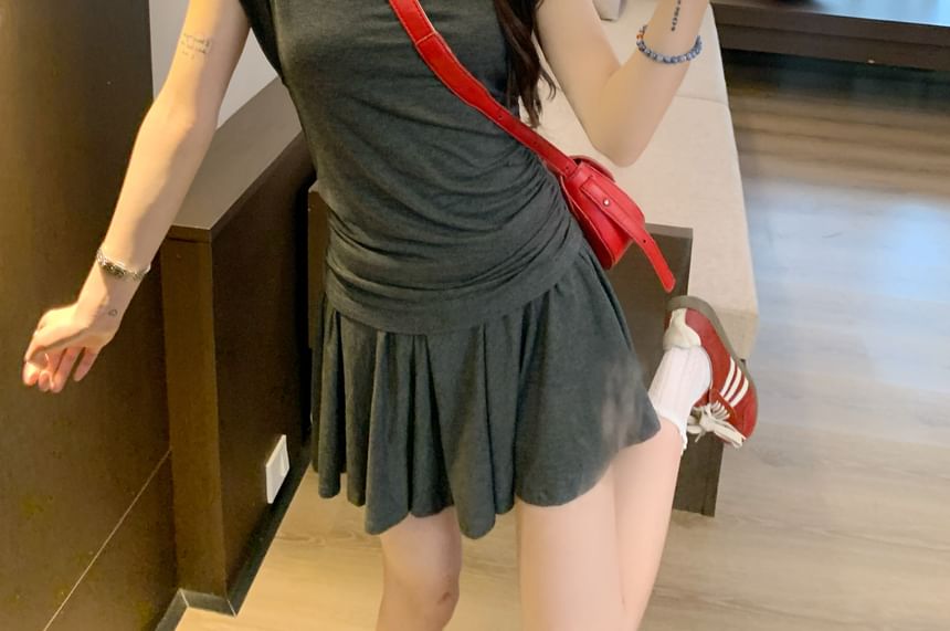 Two-Piece Set: V-Neck Tee and Mini Skirt