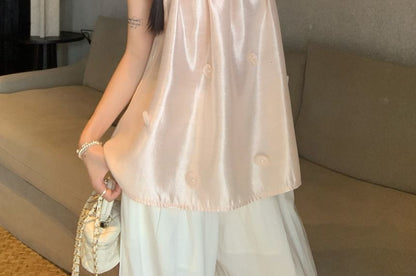 Satin Sleeveless Blouse in Solid Color