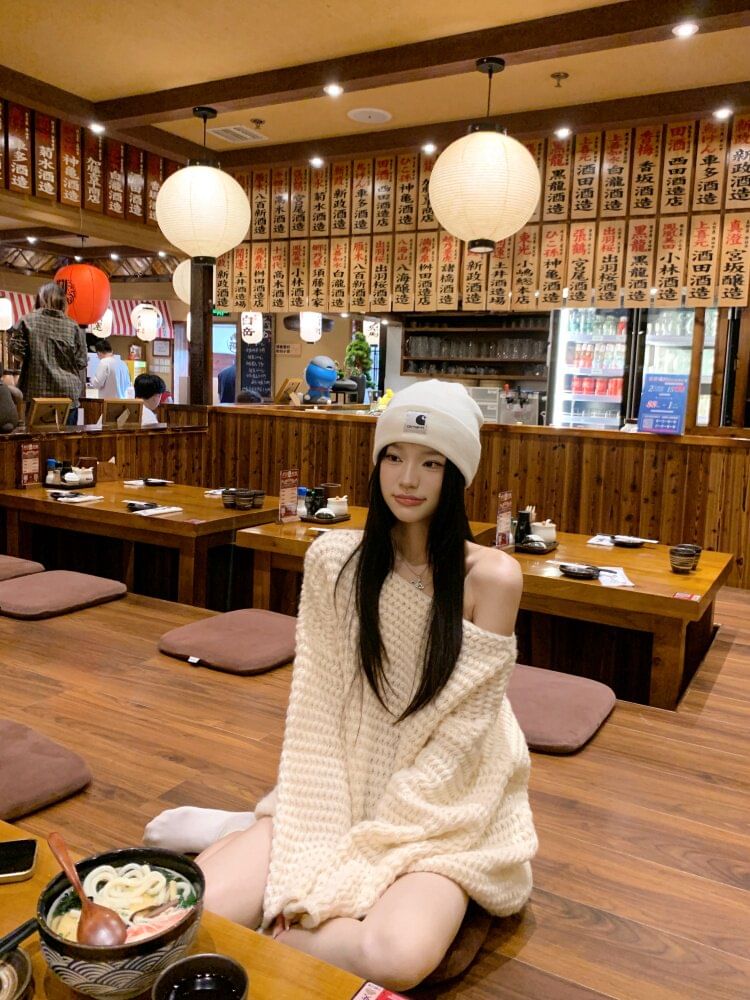 Flared Sleeve Off-Shoulder Solid Knit Pullover