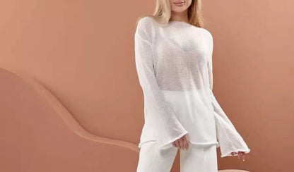 Boat Neck Knit Top with Long Sleeves