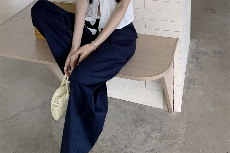 Tie-Neck Crop Tee and Drawstring Wide-Leg Pants Set
