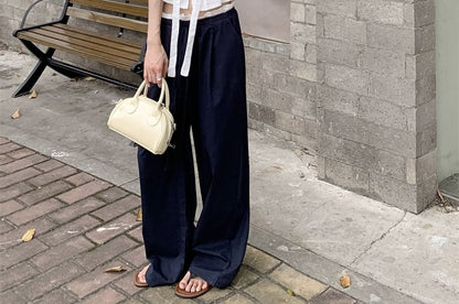 Tie-Neck Crop Tee and Drawstring Wide-Leg Pants Set