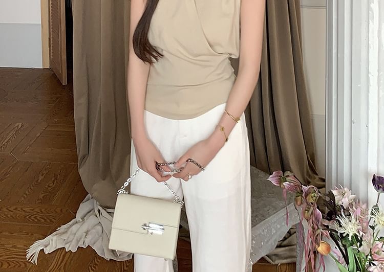 V-Neck Wrap Top Sleeveless and Plain