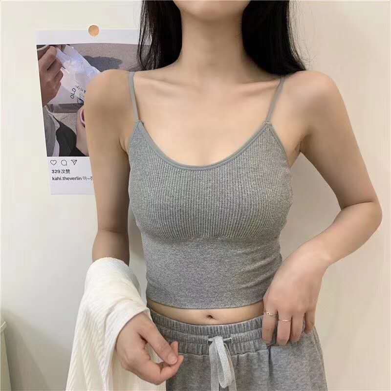 Padded Ribbed Scoop Neck Crop Camisole