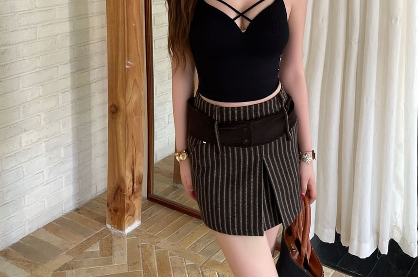 Cutout Padded Crop Camisole with V-Neck