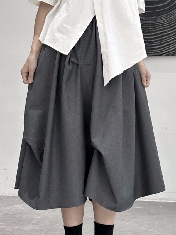 Asymmetric Plain Midi A-Line Skirt High-Waisted