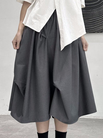 Asymmetric Plain Midi A-Line Skirt High-Waisted