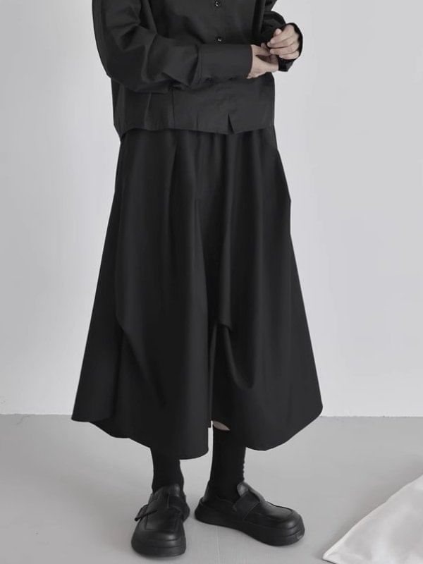 Asymmetric Plain Midi A-Line Skirt High-Waisted