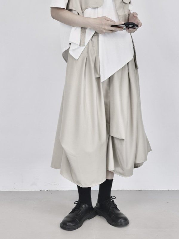 Asymmetric Plain Midi A-Line Skirt High-Waisted