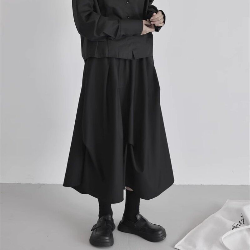 Asymmetric Plain Midi A-Line Skirt High-Waisted