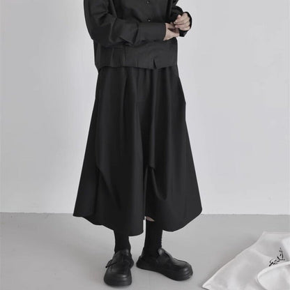 Asymmetric Plain Midi A-Line Skirt High-Waisted