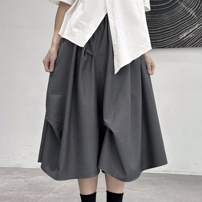 Asymmetric Plain Midi A-Line Skirt High-Waisted