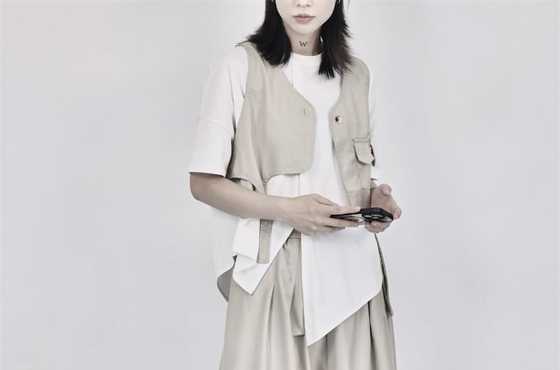 Asymmetric Plain Midi A-Line Skirt High-Waisted