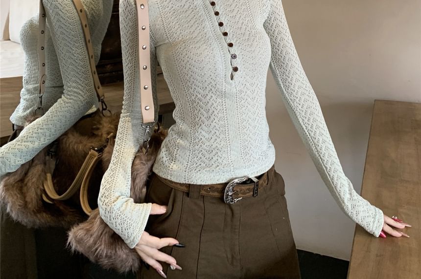 Crochet Henley Tee with Extended Sleeves