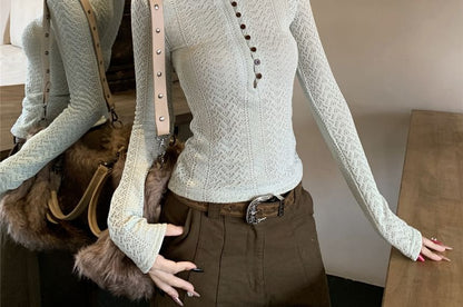 Crochet Henley Tee with Extended Sleeves