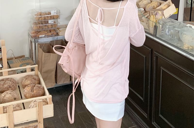 Tie-Back Henley Shirt with Long Sleeves
