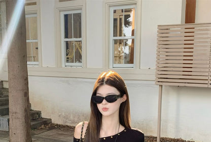 One-Shoulder Long-Sleeve Top with Stud Details